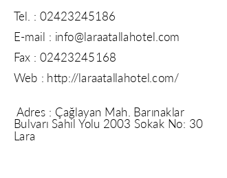 Lara Atalla Hotel iletiim bilgileri
